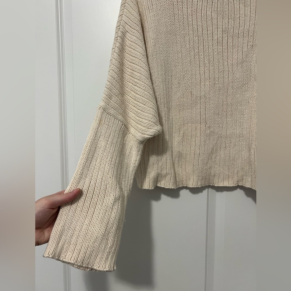 Honest Cotton Mock Neck Crop Sweater In Oat — image 4 of 7
